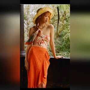 NWT Anthropologie Maeve Orange Asymetric Slim Ruffle Wrap Skirt 4 $148